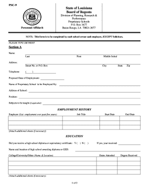 Louisiana Personnel Affidavit