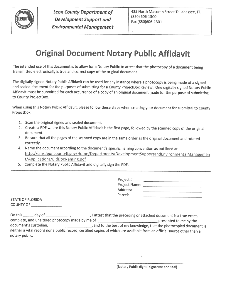 Fillable Online cms leoncountyfl Original Document Notary Public ...