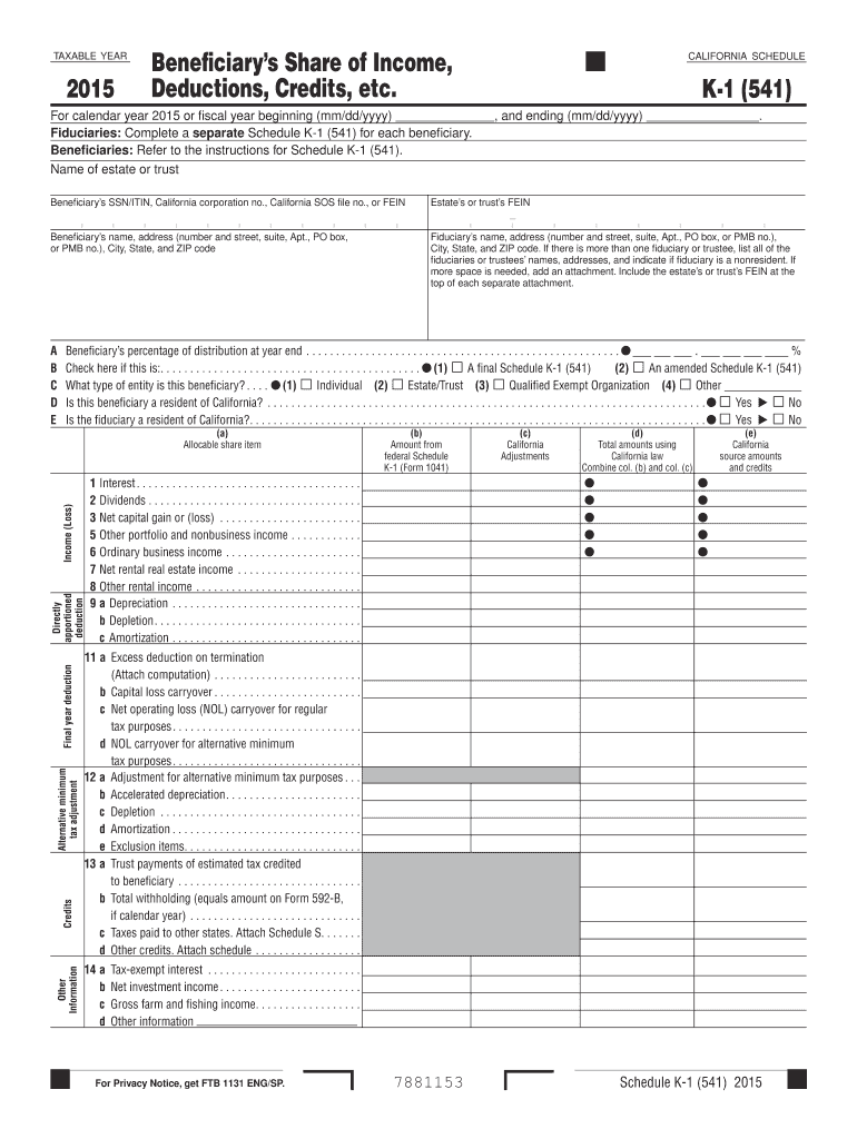 california form k 1 2015 Preview on Page 1