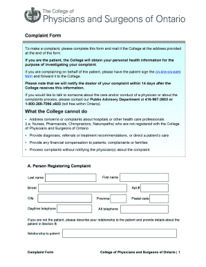 Complaint Form for Physicians