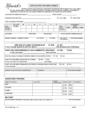 Hamrick's Employment Application Form