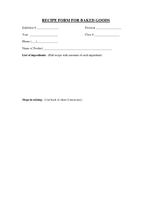 Recipe Form for Baked Goods