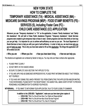 New York State Public Assistance Application