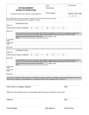 Plant Hours of Operation Approval Form