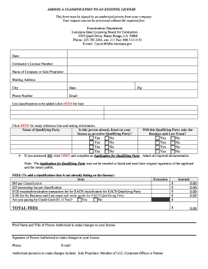 Louisiana Contractor License Classification Addition Form