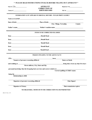 Ohio Birth Record Correction Affidavit