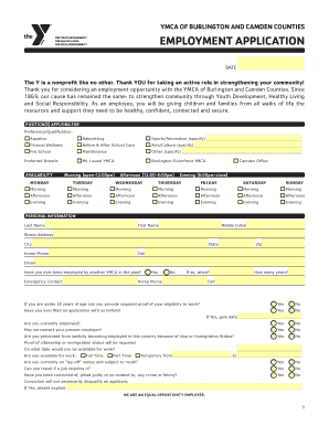 YMCA Employment Application