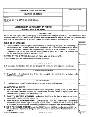California Misdemeanor Advise of Rights Waiver and Plea Form