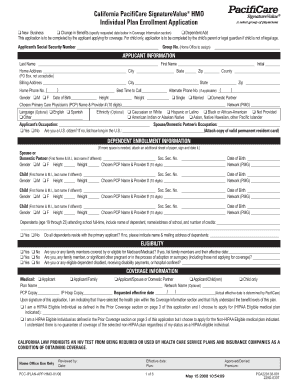 California PacifiCare HMO Enrollment Application