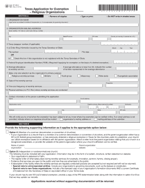 Texas Application for Exemption - Religious Organizations