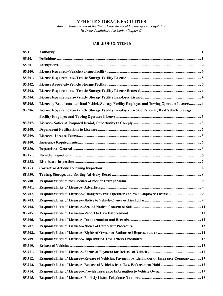 Fillable Online VEHICLE STORAGE FACILITIES Fax Email Print pdfFiller