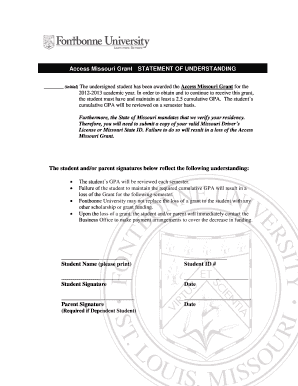 Access Missouri Grant Statement of Understanding