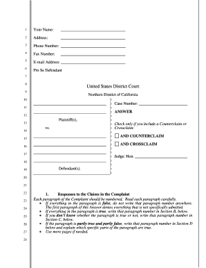 Answer to a Complaint Form