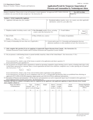 ApplicationPermit for Temporary Importation of Firearms and