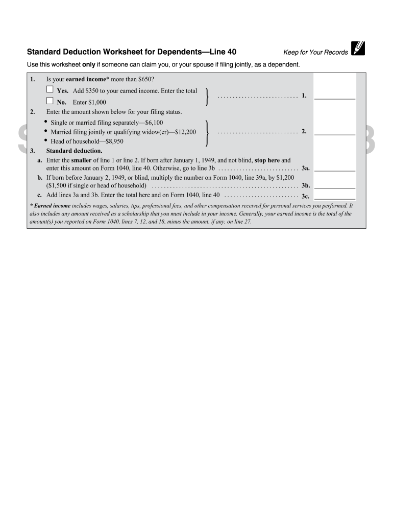 Standard Deduction Line Fill Online Printable Fillable Blank