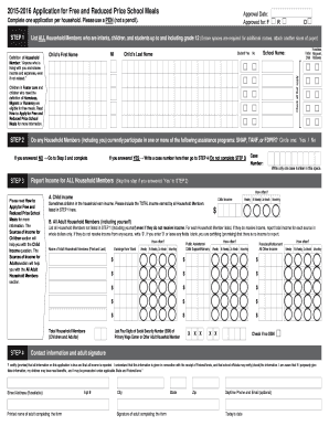 2015-2016 Application for Free and Reduced Price School Meals