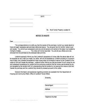 Notice to Vacate for Multi-Family Property