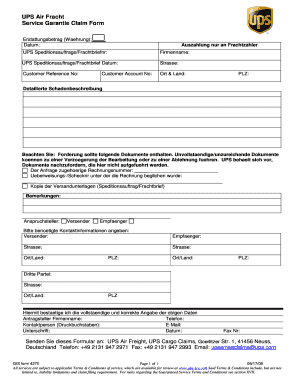 UPS Air Fracht Service Garantie Claim Form