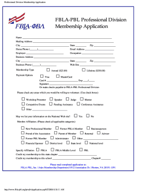 FBLA-PBL Professional Division Membership Application