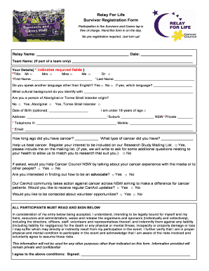 Relay For Life Survivor Registration Form