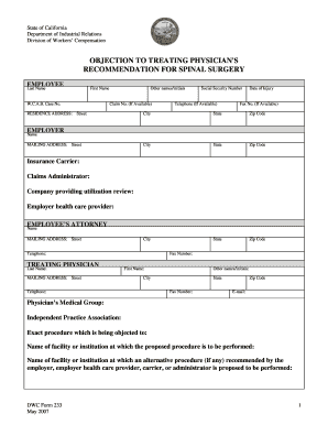 Objection to Treating Physician's Recommendation for Spinal Surgery