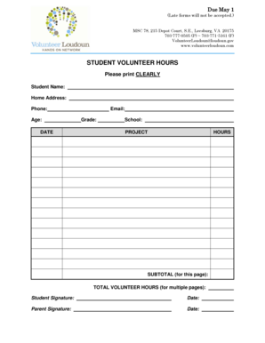 Student Volunteer Hours Form