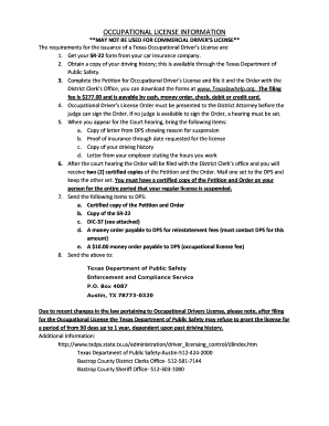 Texas Occupational Driver's License Application