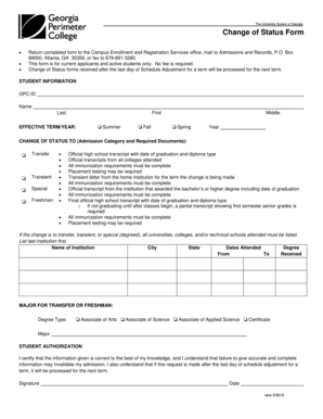 University System of Georgia Change of Status Form