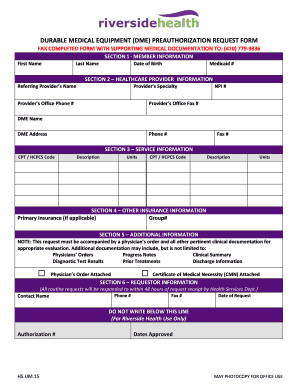 Durable Medical Equipment Preauthorization Request Form