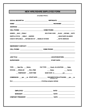 New Hire/Rehire Employee Form