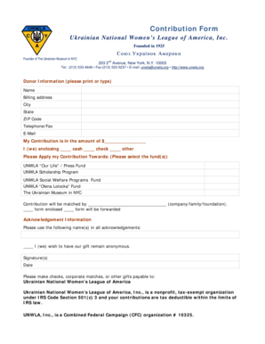 Ukrainian National Women's League Contribution Form
