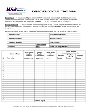 Employer Contribution Form for Health Savings Accounts