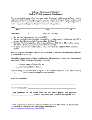 Delaware Student TB Risk Assessment Questionnaire