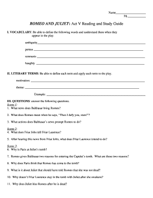 Romeo and Juliet Act V Study Guide