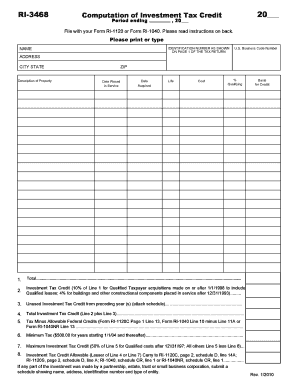 Rhode Island Investment Tax Credit Form