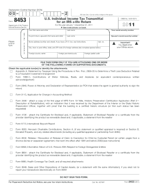 US Individual Income Tax Transmittal Form 8453
