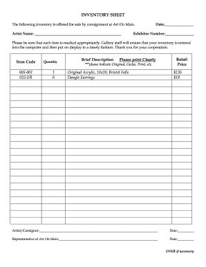 Printable inventory sheets pdf - consignment inventory tracking spreadsheet