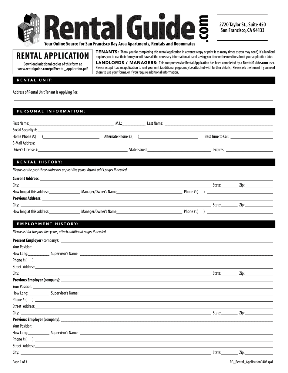 Highlight In San Francisco Rental Application Form