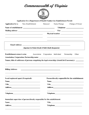 Virginia Foodservice Establishment Permit Application
