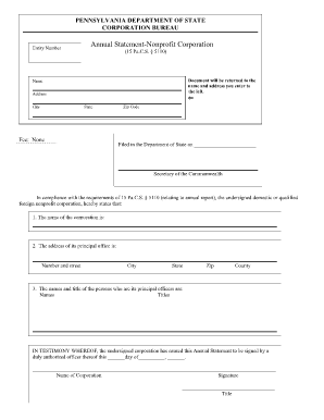 Pennsylvania Nonprofit Annual Statement