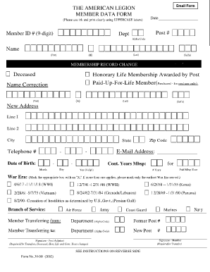 American Legion Member Data Form