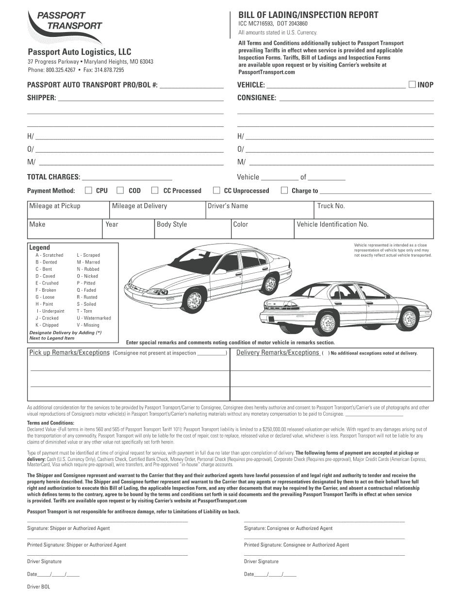 Free Vehicle Bill Of Lading Template