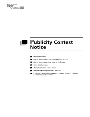 Quebec Publicity Contest Notice Form