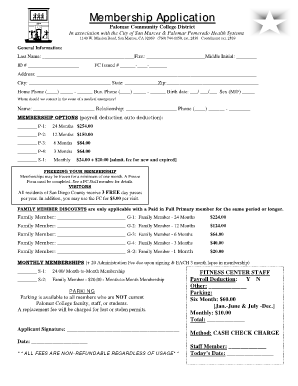 Palomar College Fitness Center Membership Application