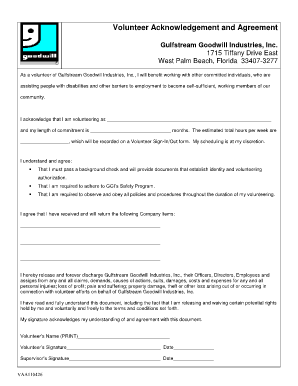 Volunteer Acknowledgement and Agreement