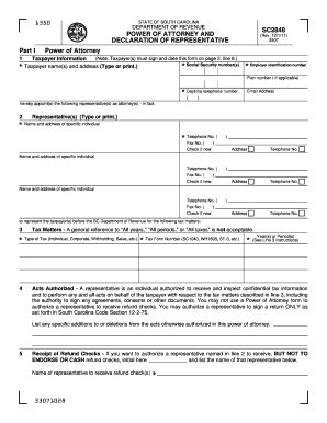 South Carolina Power of Attorney and Declaration of Representative