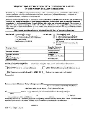 Request for Reconsideration of Summary Rating