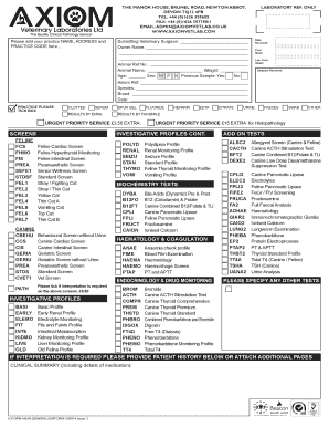 Veterinary Laboratory Test Request Form