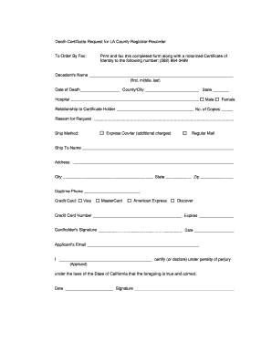 Death Certificate Request Form