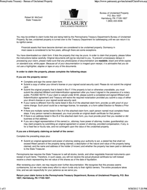 Pennsylvania Unclaimed Property Claim Form